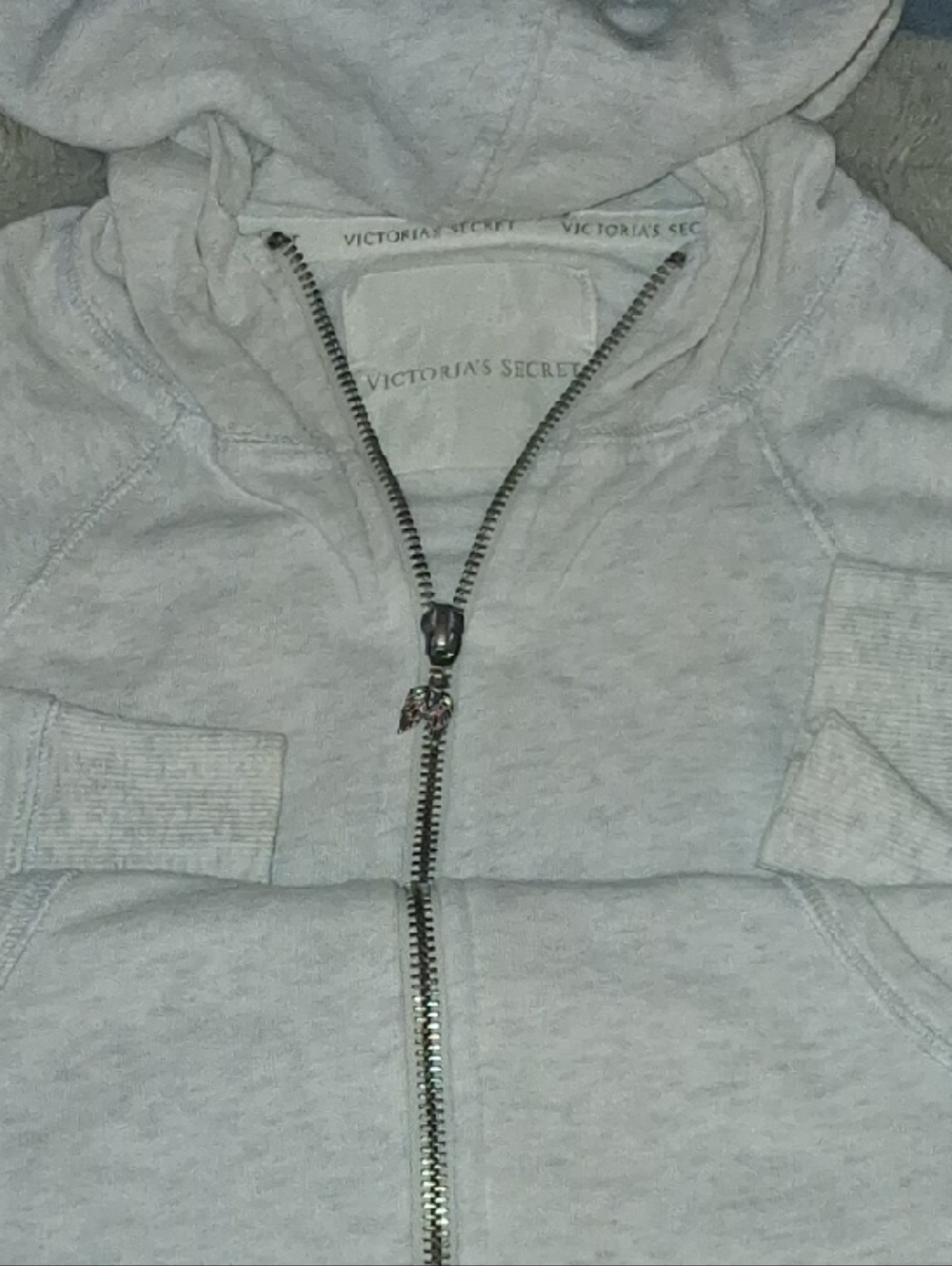 Victoria's Secret Light Gray Full-Zip Hoodie with Charm Pull